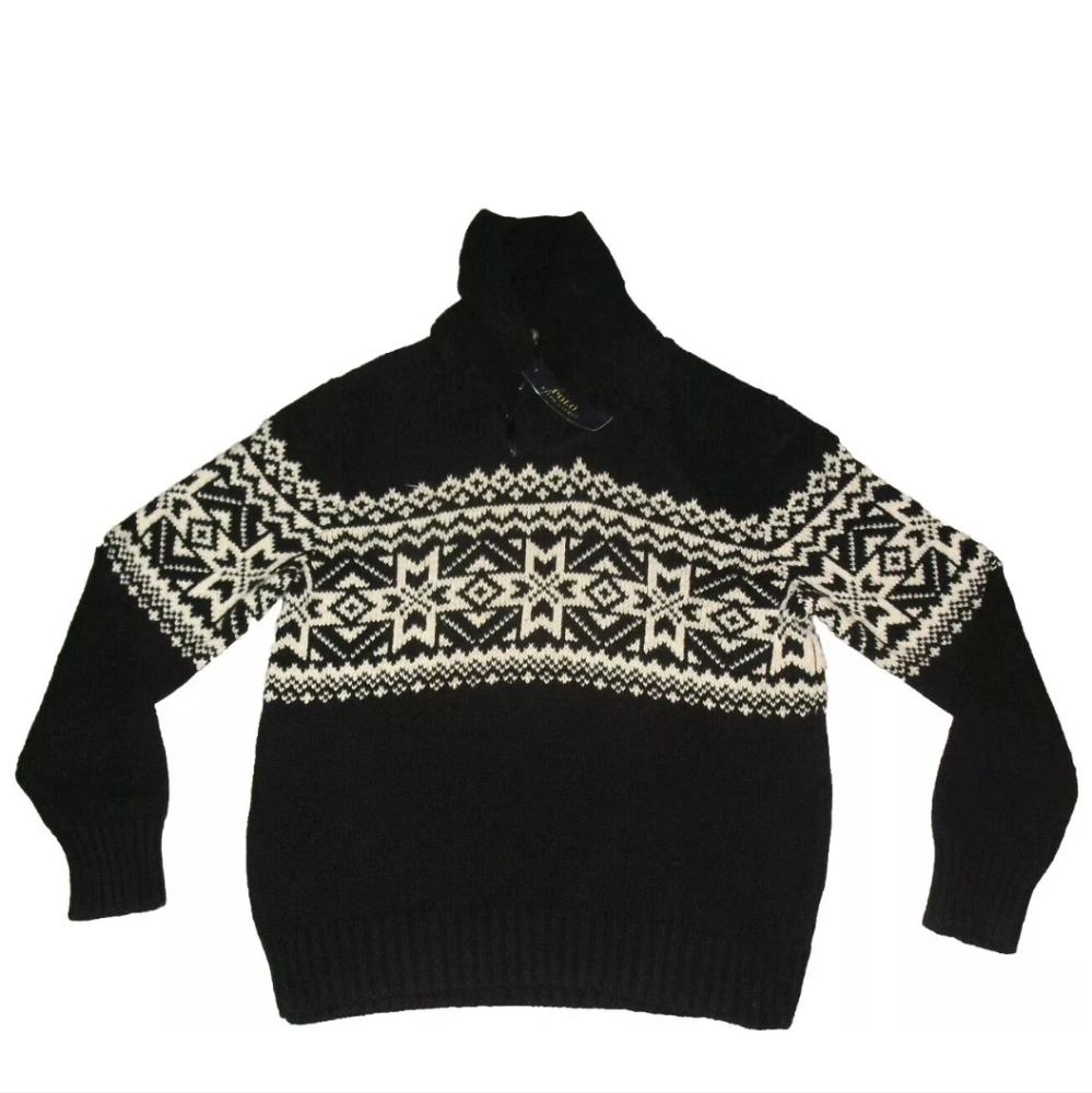 Ralph Lauren Polo $265 Mens sz. XL Snowflake Black White Collar Sweater New Tags